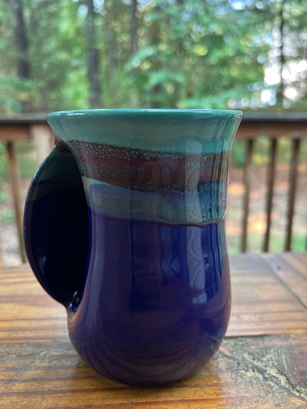 Handmade Pottery Blue Hand Warmer Left Handed Stoneware Mug